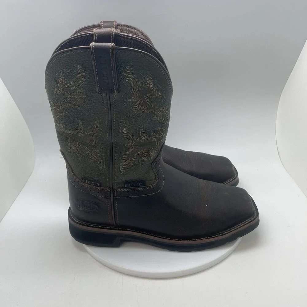 Justin Boots Mens 8 EE SE4570 Keavan Brown Met Guard Steel Toe Waterproof Work
